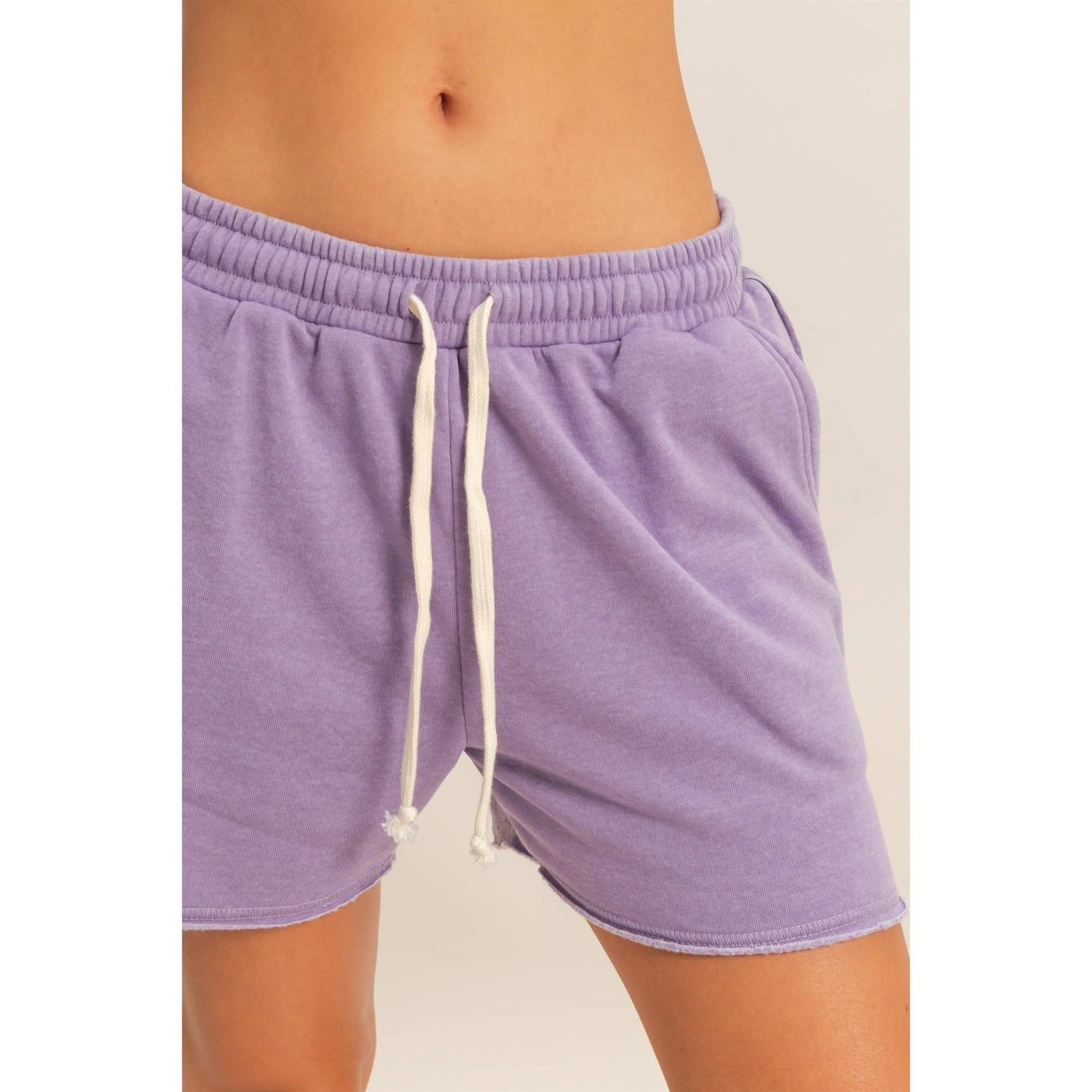 Drawstring Burnout French Terry Shorts - Dusty Purple