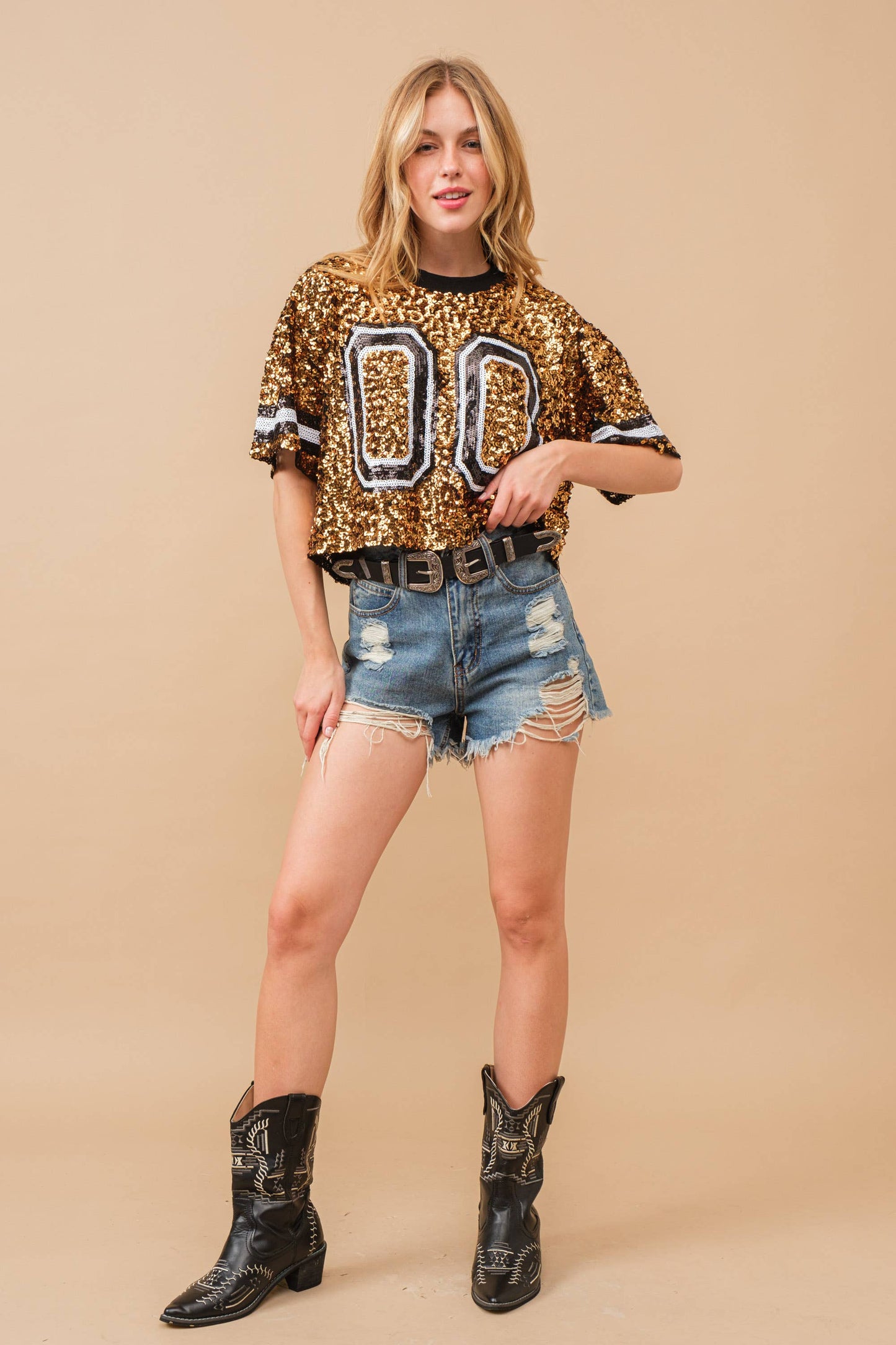 Sequin Game Day Crop Varsity Top