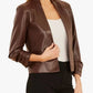 Vegan Leather 3/4 Sleeve Jacket - Brown