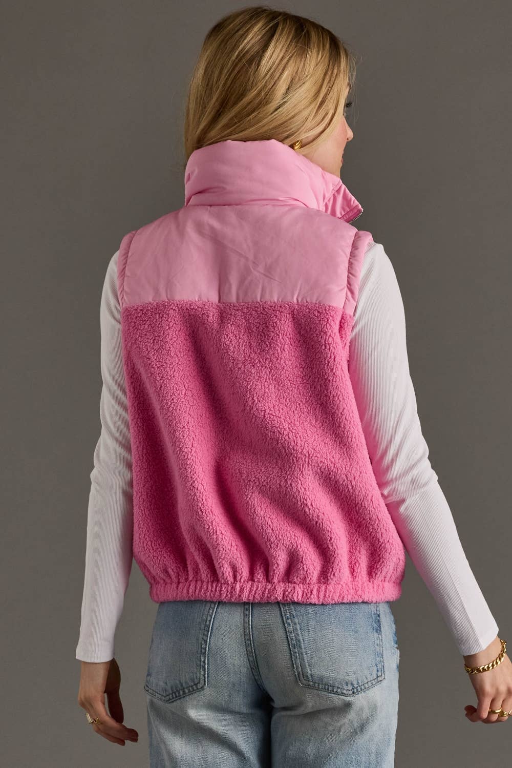 Lt. Pink 3/4 Zip Quilted Sherpa Vest