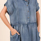 WASHED CHAMBRAY PATCH POCKET SHIRT MINI DRESS