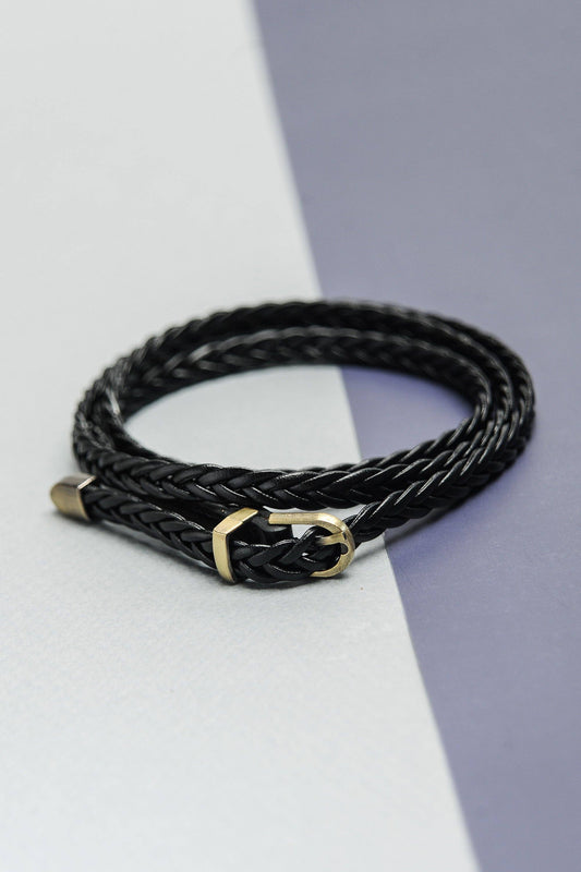 CLASSIC LEATHER BRAIDED BELT - BLACK