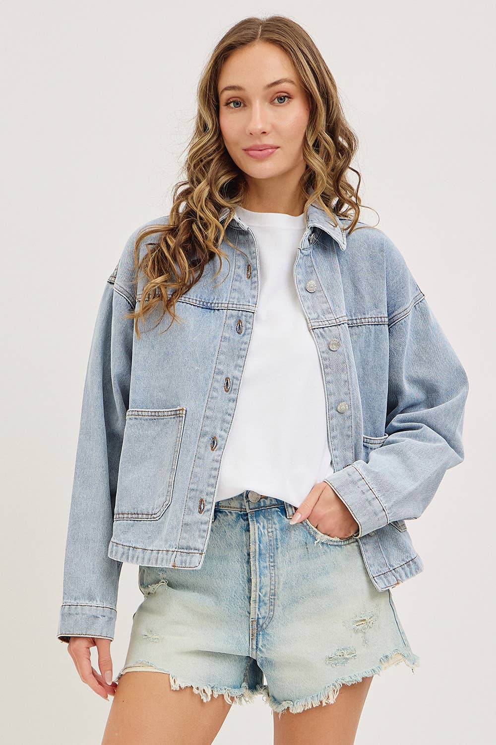 WASHED DENIM JACKET WITH PATCH POCKET PERFECT FOR LAYERING