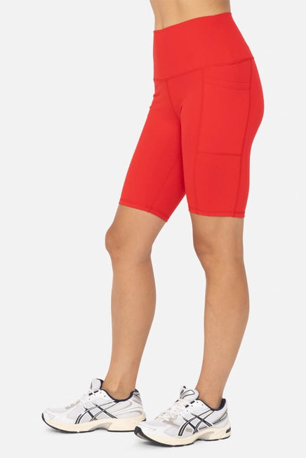 *Tapered Band Essential Biker Shorts - CHERRY