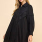 Pleated Top Button Down Shift Dress