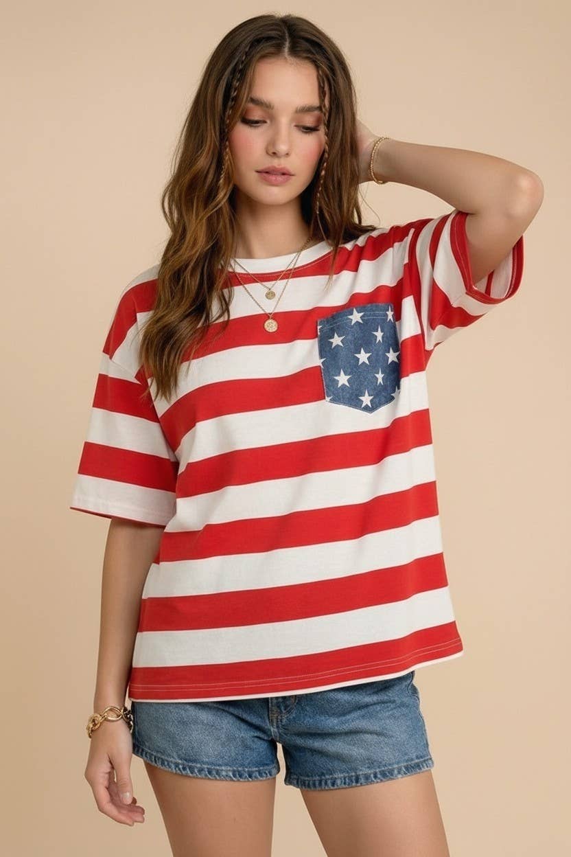 4th of July star pocket top