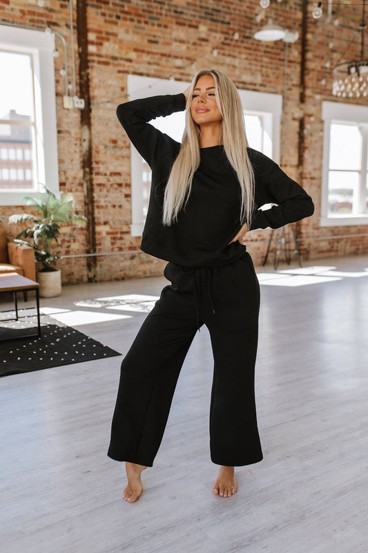 Black Alex Textured Long Sleeve Set