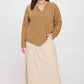 *PLUS SOLID NOTCH NECK KNIT TOP - ALMOND
