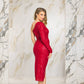 ONE SHOULDER SEQUIN MIDI DRESS - DARK RED