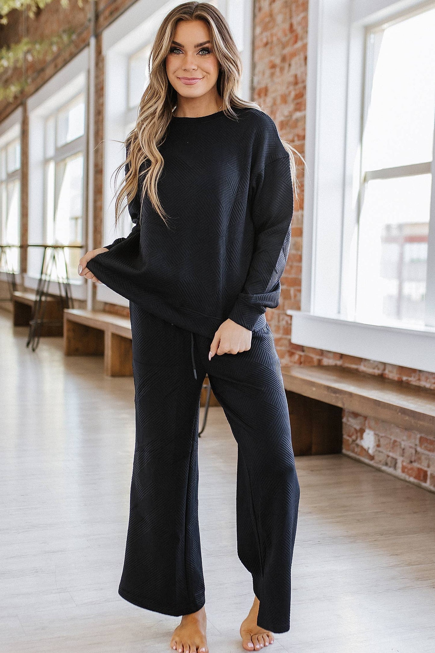 *Black Alex Textured Long Sleeve Set