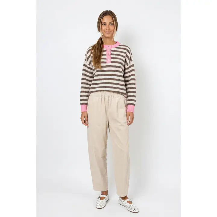 Stripe Henley Sweater w Contrast Detail