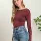 SOLID ROUND NECK LONG SLEEVE BODYSUIT - MAROON