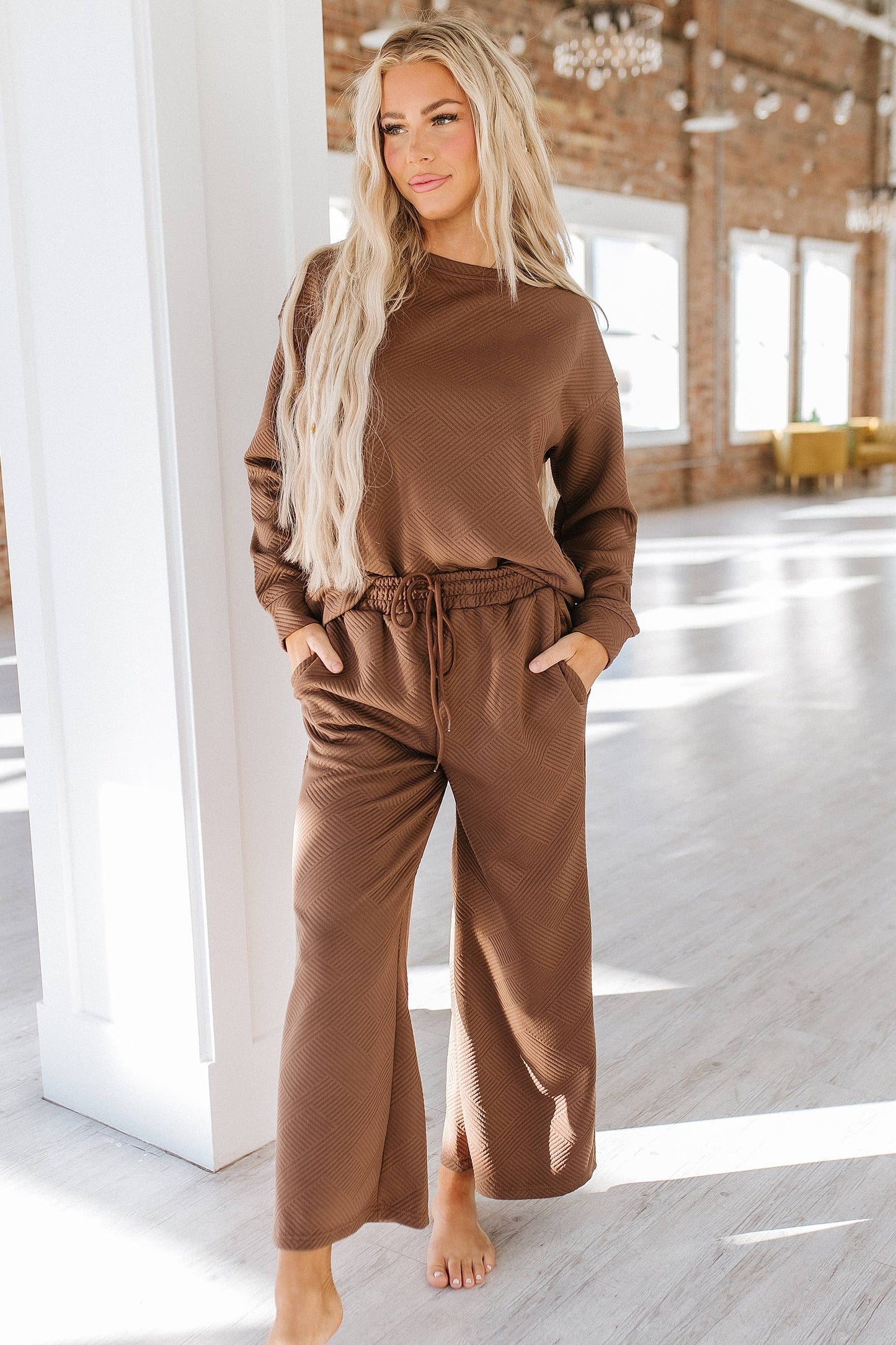 Dark Brown - Alex Textured Long Sleeve Set