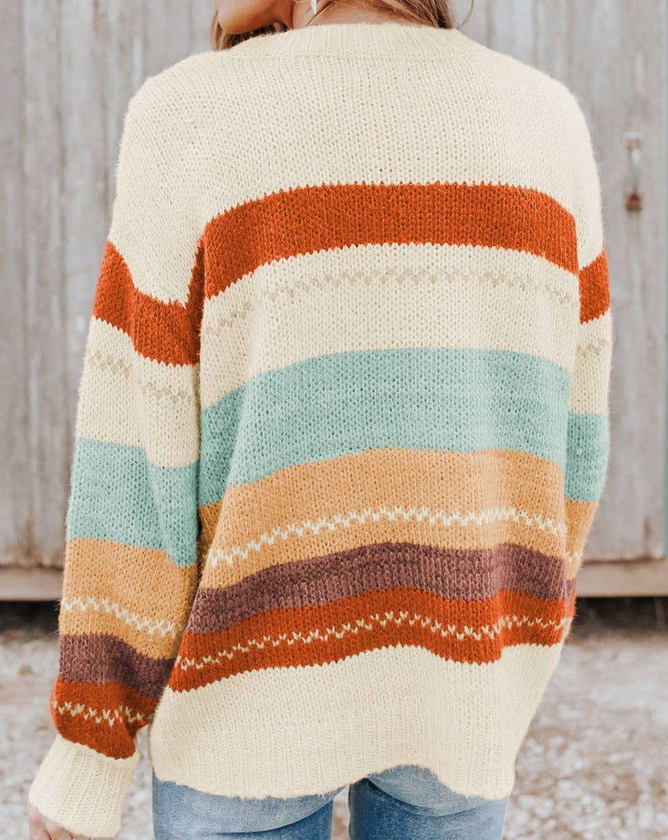 Colorblock Stripe Crew Neck Sweater