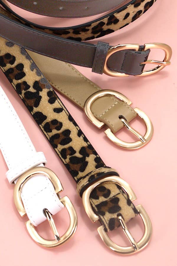 DOUBLE D BUCKLE FAUX LEATHER BELT - LEOPARD