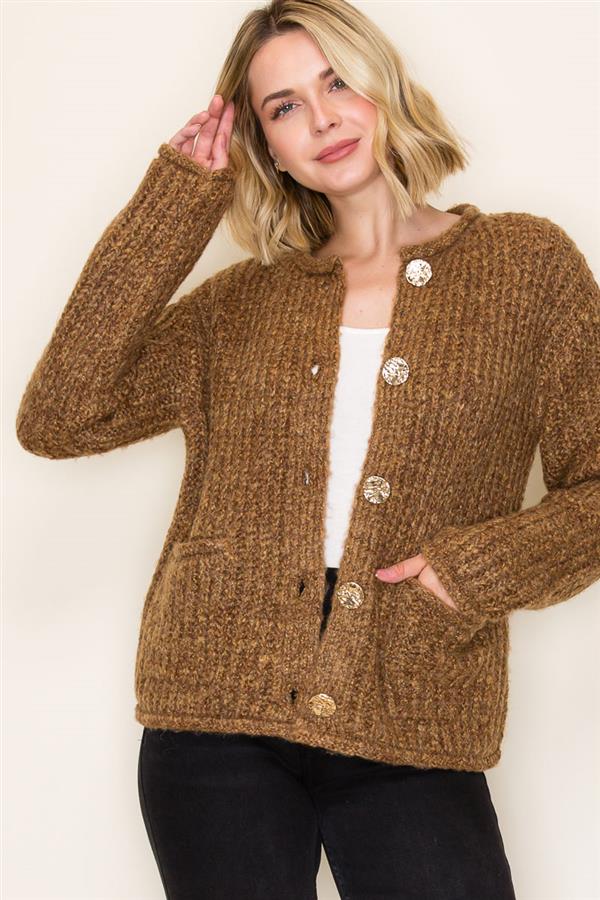SOFT CHUNKY SWEATER CARDIGAN - COPPER