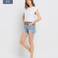 PLUS SIZE MID RISE RAW DISTRESSED HEM SHORTS