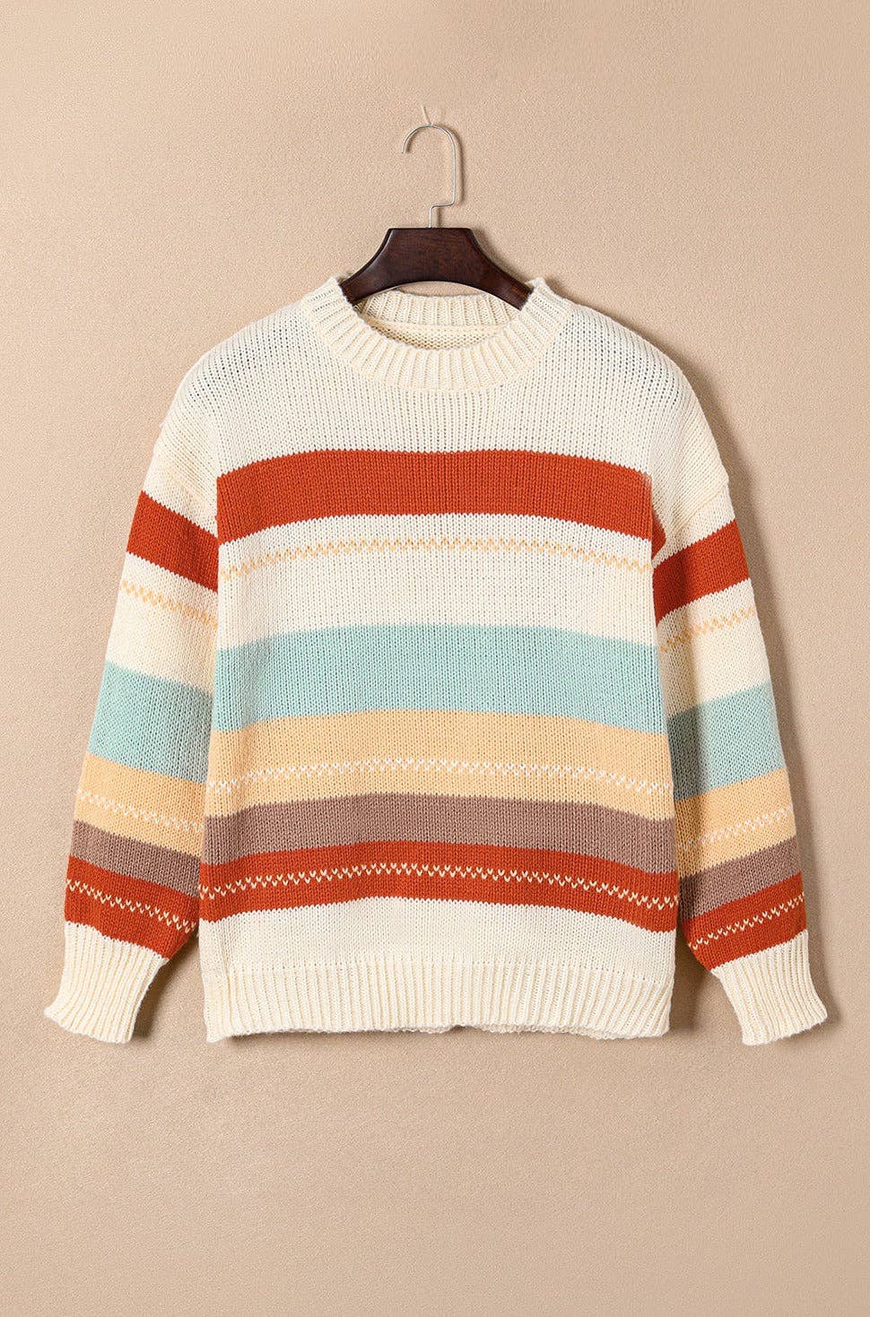 Colorblock Stripe Crew Neck Sweater