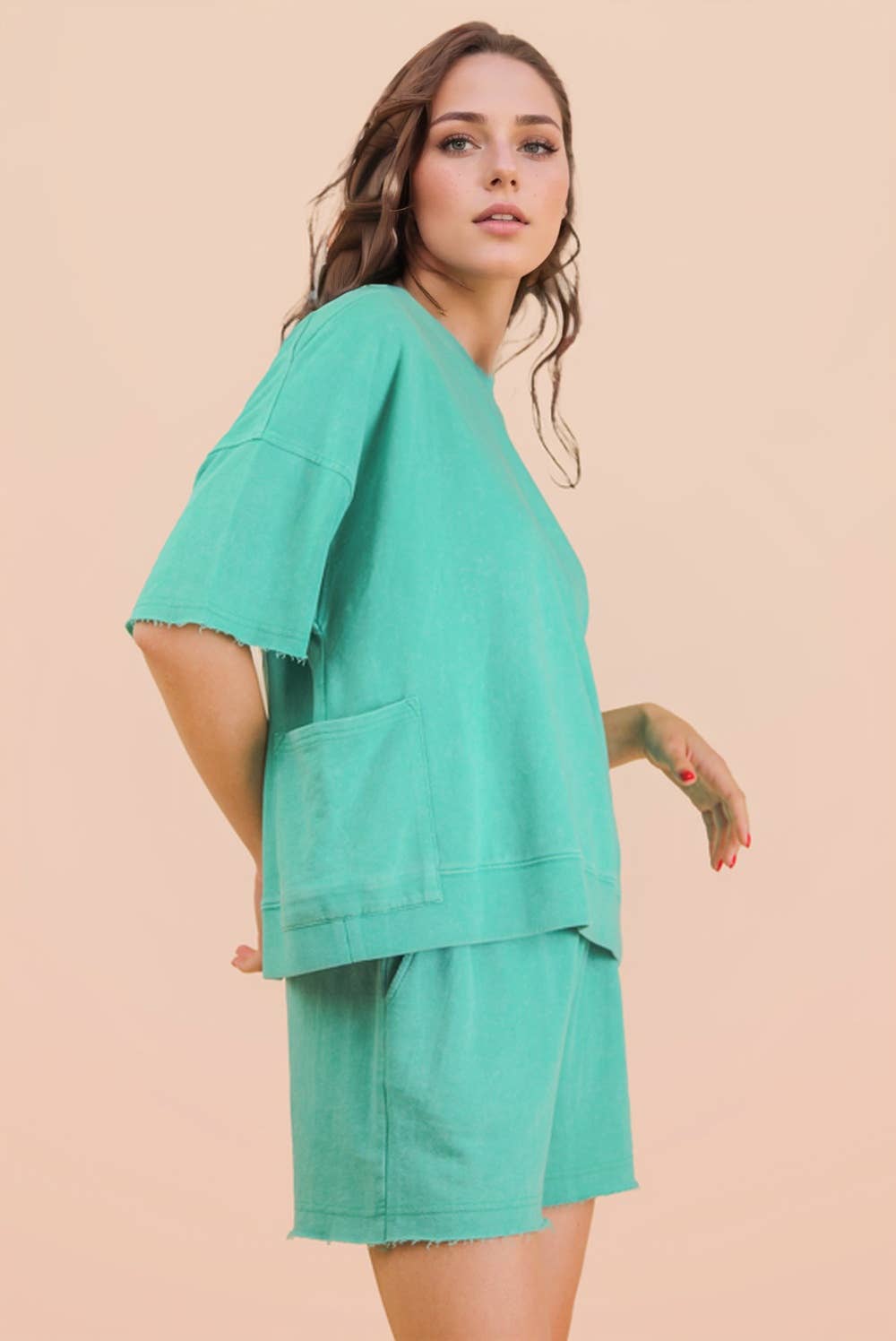 PS Mineral Washed Knit Casual Top & Shorts
