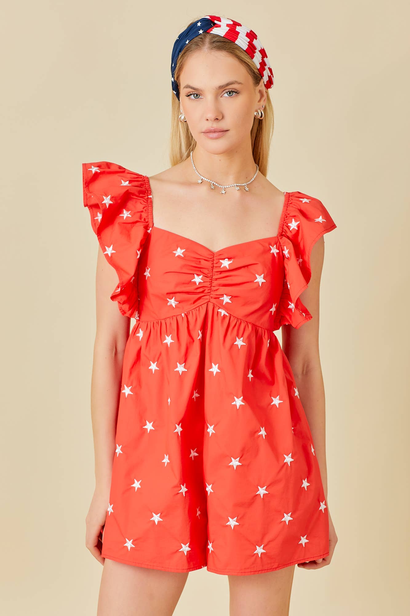 Star Embroidered Ruffle Romper