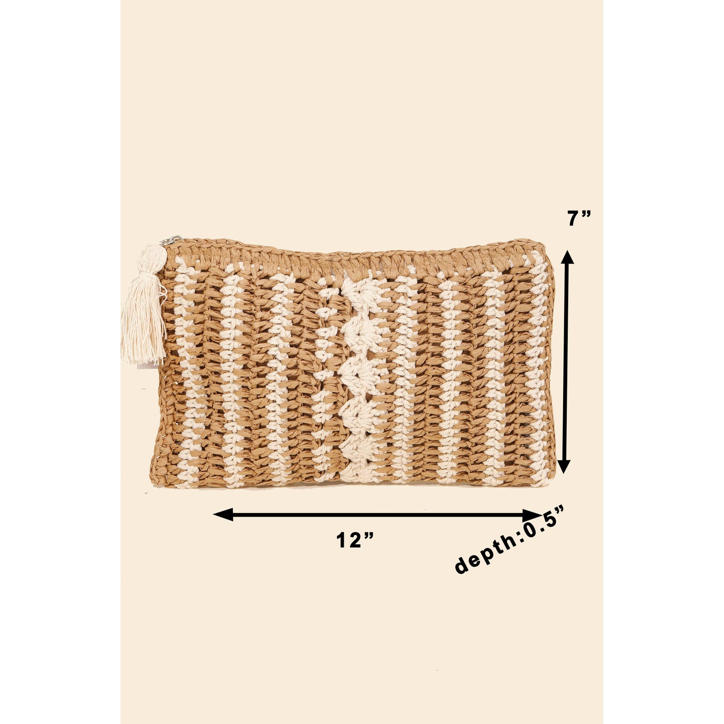 Tassel Zipper Straw Knit Cosmetic Bag