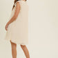 PLEATED SHIFT MINI DRESS WITH RUFFLE SLEEVE - CHAMPAGNE