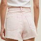 BUBBLEGUM COTTON DENIIM SHORTS WITH DISTRESSED DETAIL