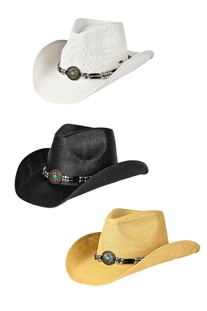 C.C Mixed Ethnic Bead Trim Band Cowboy Hat