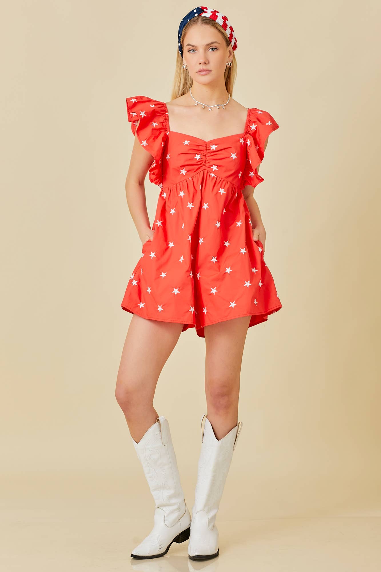 Star Embroidered Ruffle Romper