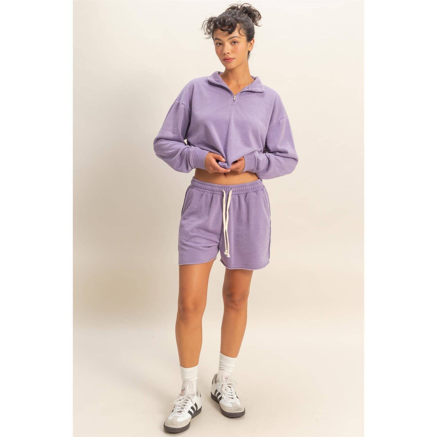 Drawstring Burnout French Terry Shorts - Dusty Purple