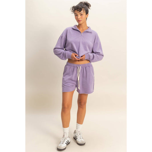 Drawstring Burnout French Terry Shorts - Dusty Purple
