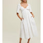 WHITE POPLIN COTTON MIDI DRESS WITH FRONT TWIST