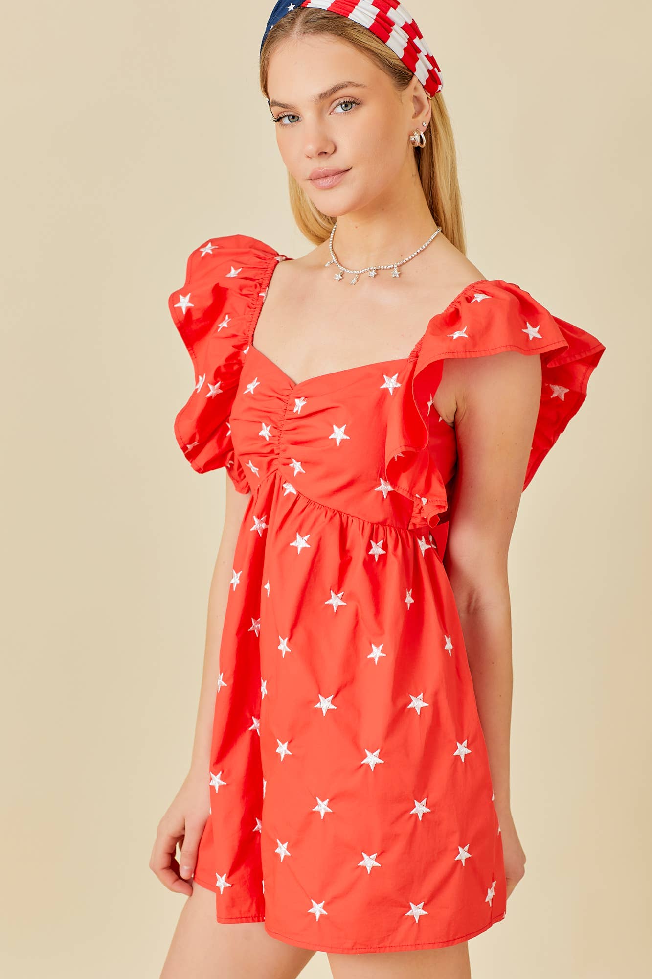 Star Embroidered Ruffle Romper