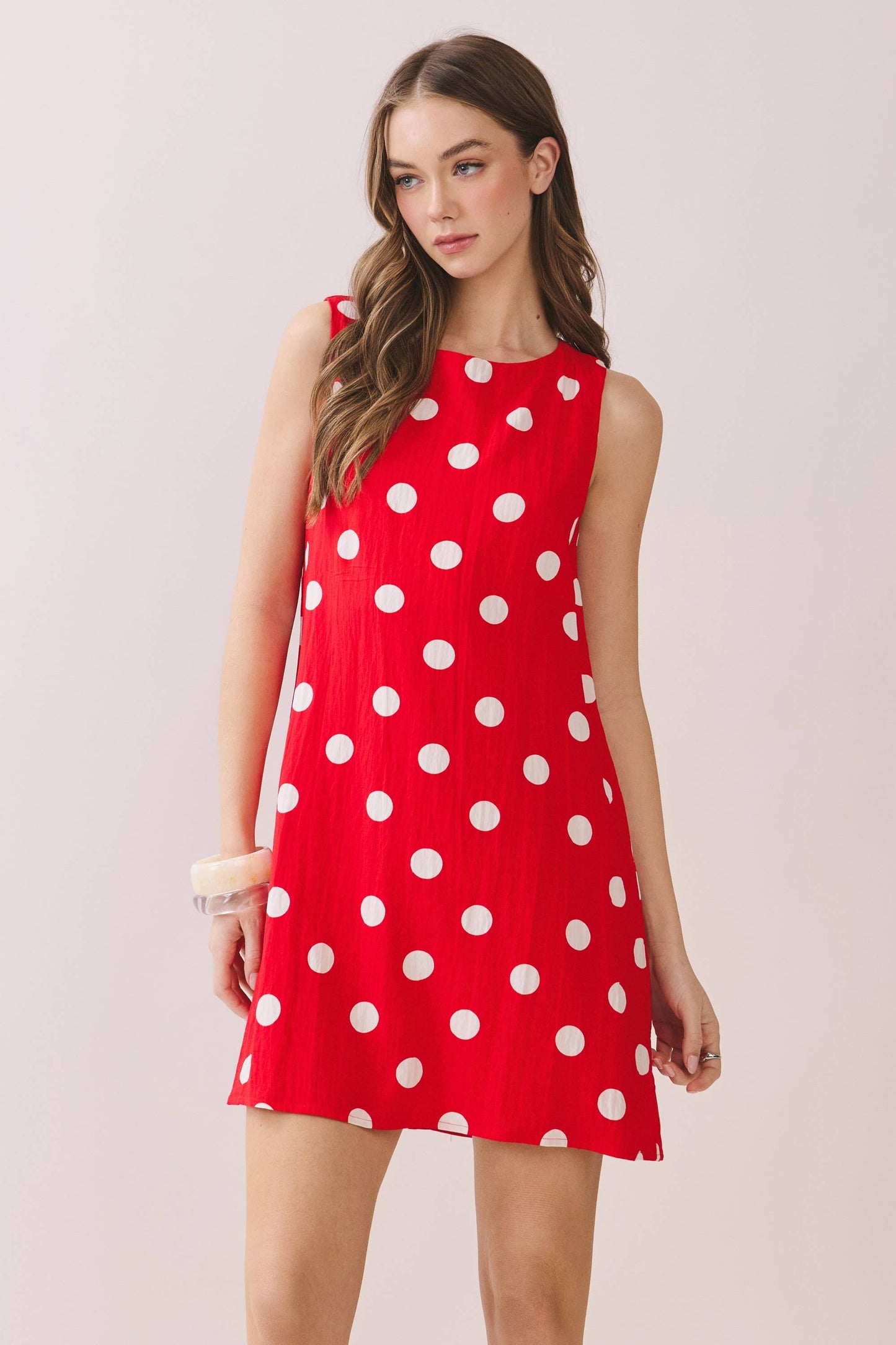 Polka Dot Print Sleeveless Shift Dress
