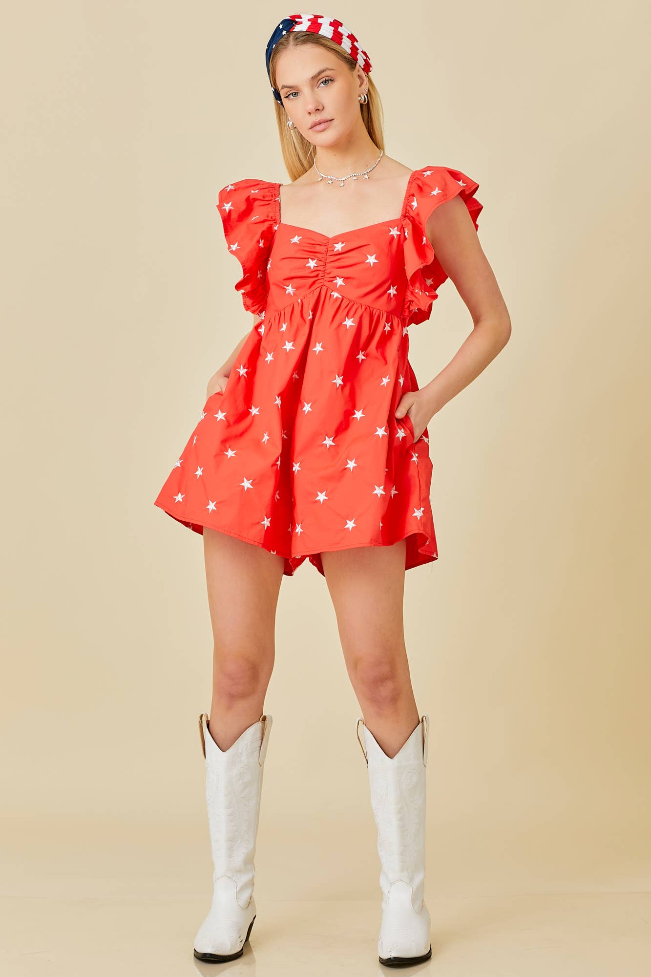 Star Embroidered Ruffle Romper