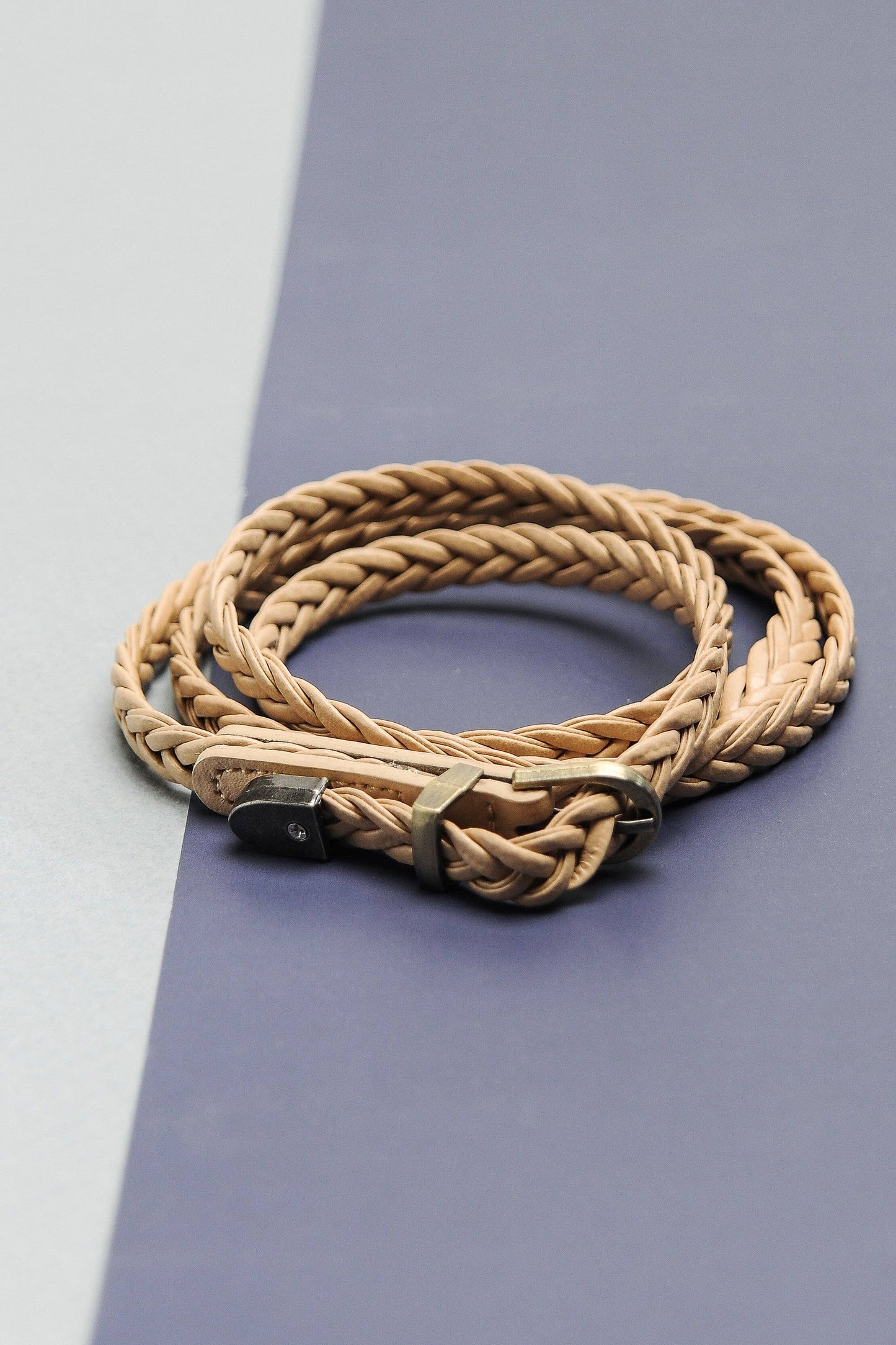 CLASSIC LEATHER BRAIDED BELT - BEIGE