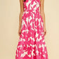 Bold Floral Tiered Midi Dress - Hot Pink