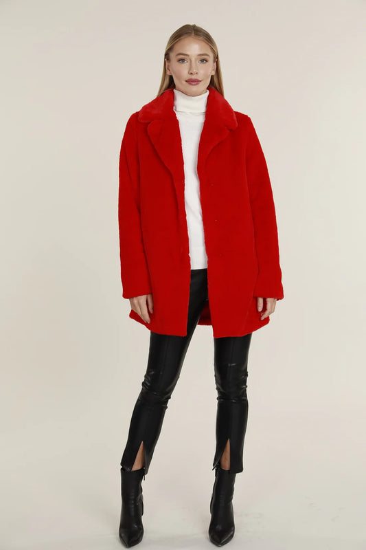 Faux Fur Long Red Jacket