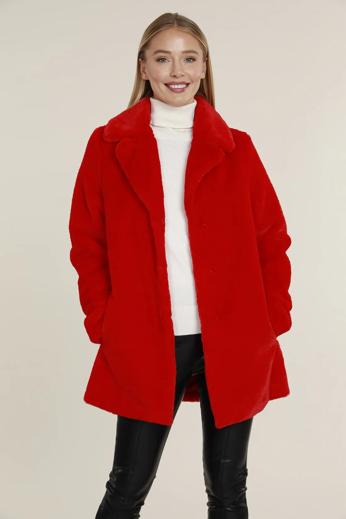 Faux Fur Long Red Jacket