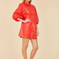 *Vegan Leather Puff Sleeve Dress - Ruby/Scarlet