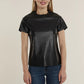 Faux Leather Short Leave T'Shirt - Black