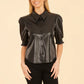*Faux Leather Elastic Cuff Top - Black