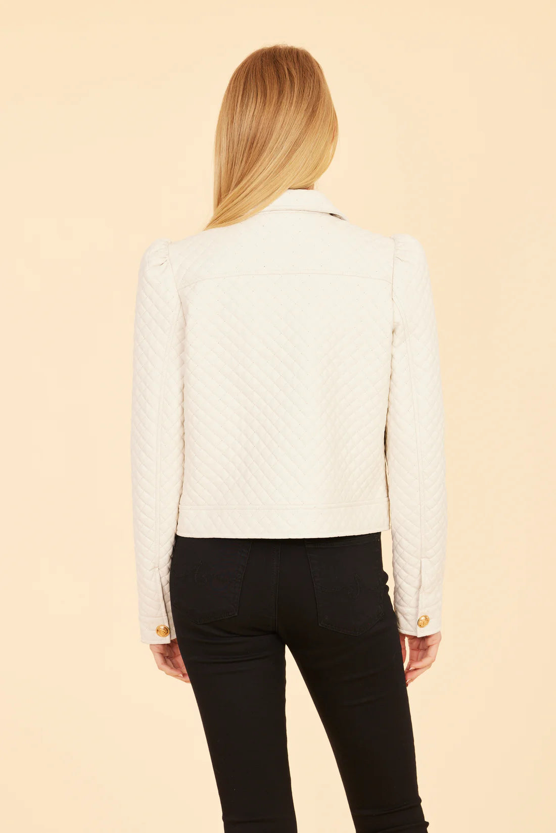 *Vegan Leather Puff Shoulder Jacket - Ivory
