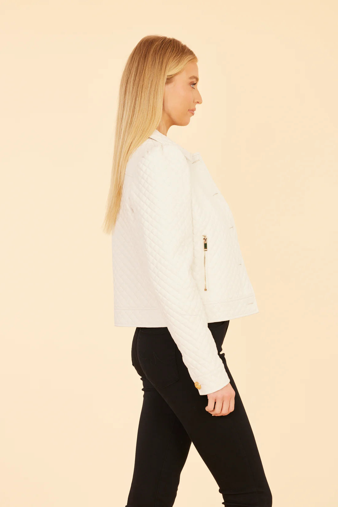 *Vegan Leather Puff Shoulder Jacket - Ivory