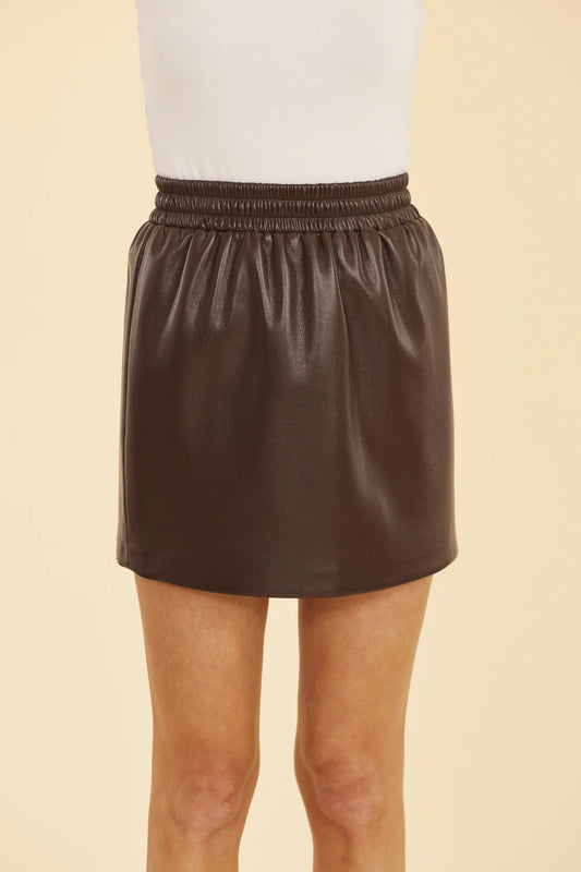 Vegan Leather Mini Skirt - Coffee