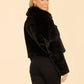*Faux Fur Pearl Button Jacket - Black