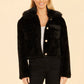 Faux Fur Pearl Button Jacket - Black