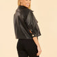 *Vegan Leather 3/4 Sleeve Jacket - Black