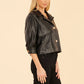 *Vegan Leather 3/4 Sleeve Jacket - Black