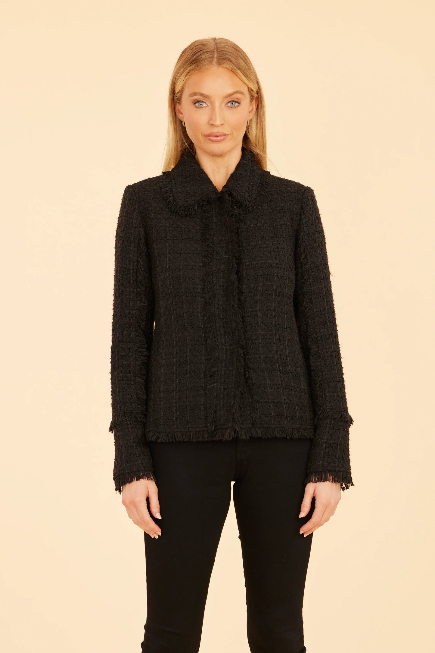 Tweed Fringe Jacket - Black